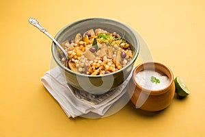 Tasty Sabudana khichadi / khichdi is an Indian dish made from soaked sago orÂ tapioca pearls